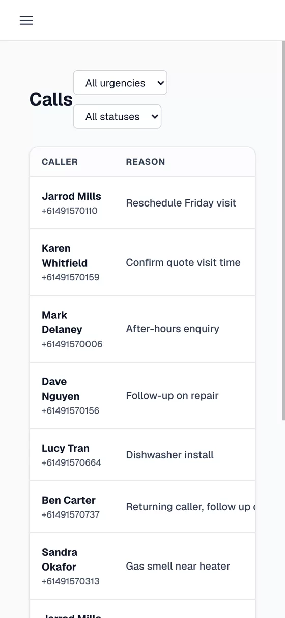 EveryRing call list on a phone